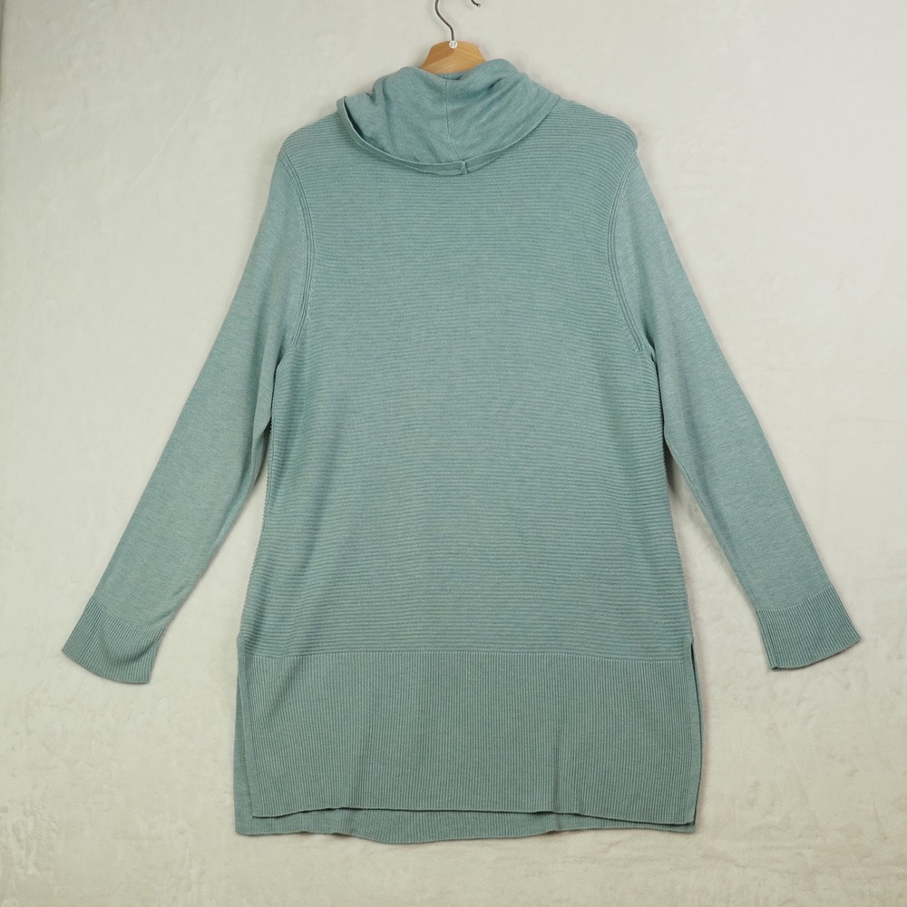 Adrienne Vittadini XL Blue CowlNeck Tunic Sweater Ribbed Coastal Minimalist Knit